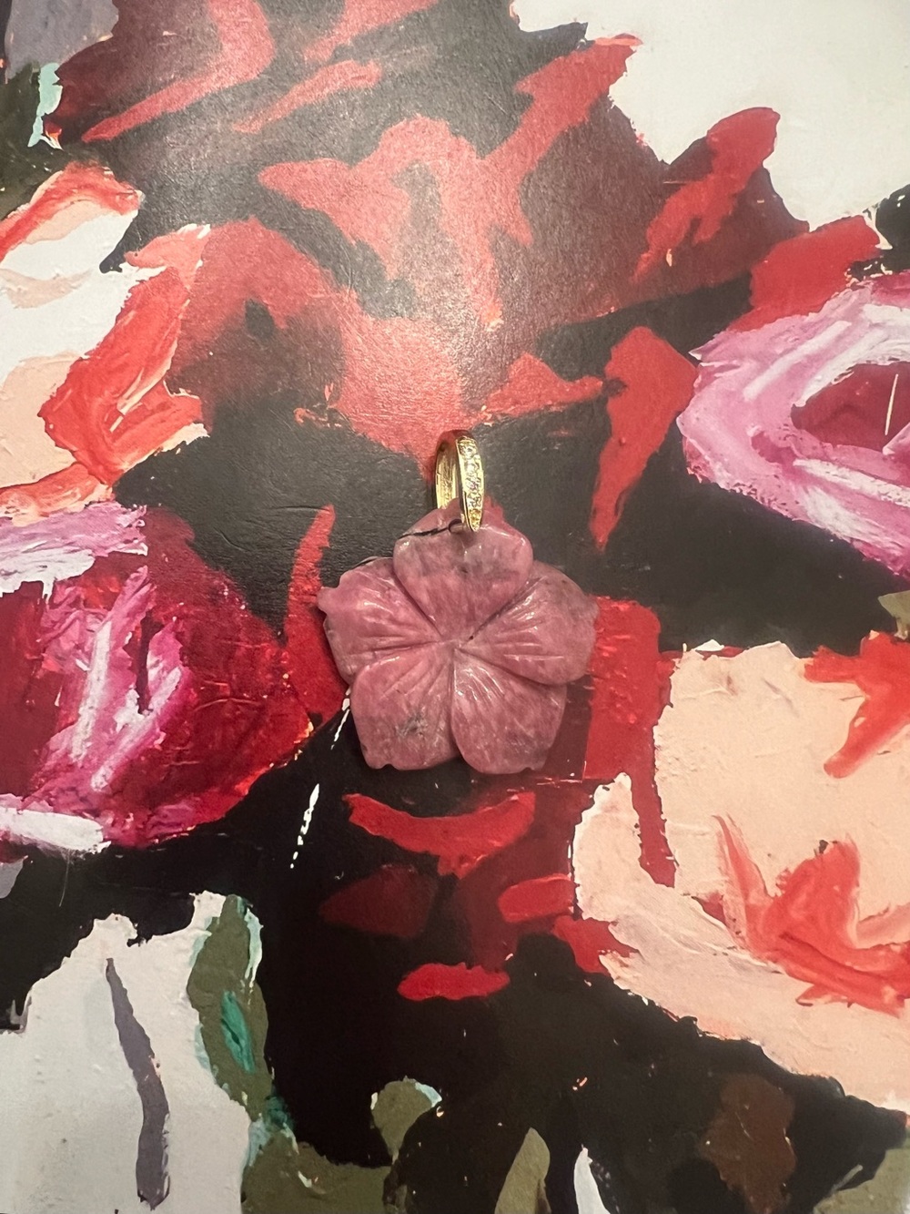 Freida Rothman Vault Hand-Carved Rose Quartz Flower Pendant Brass Based - Picture 3 of 7